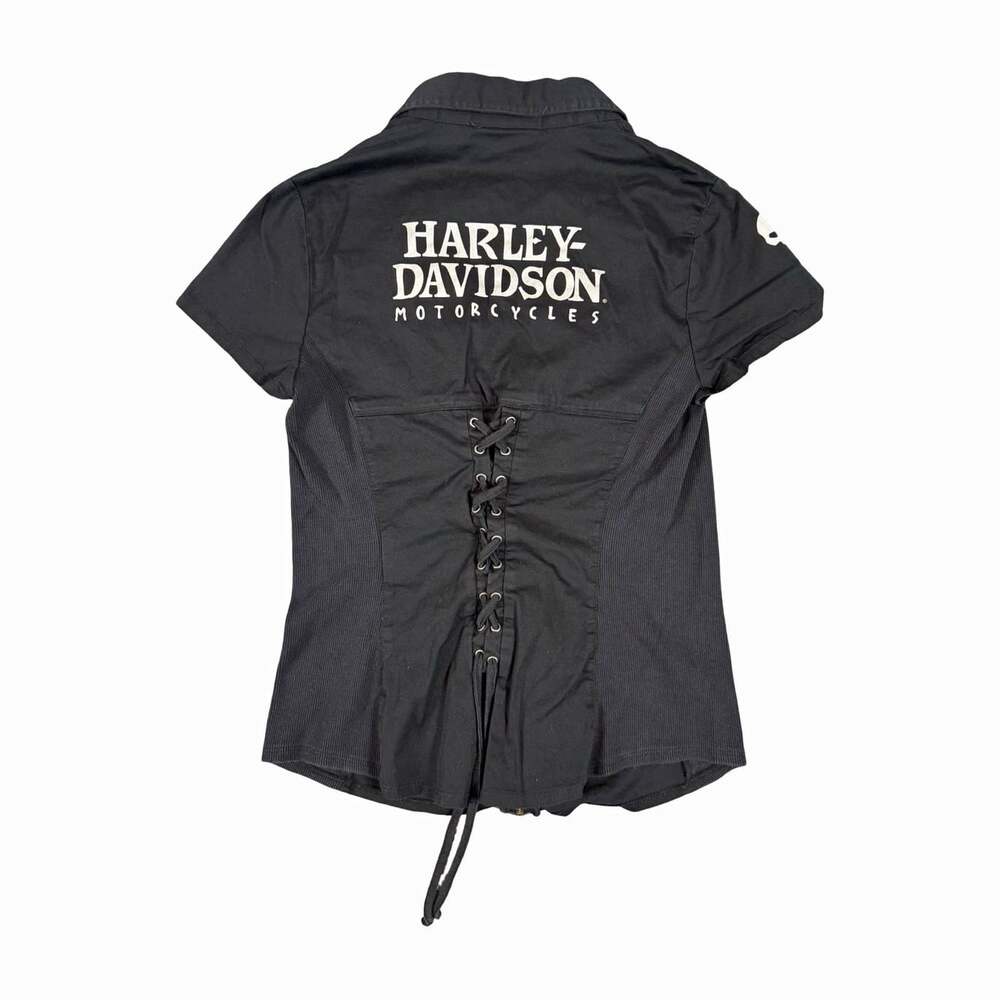 Y2K Harley-Davidson Genuine Motorclothes Black Zip Front Shirt Skull Biker S